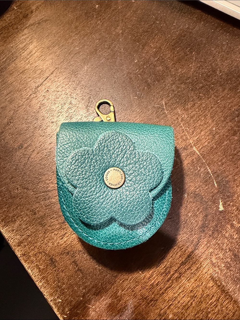 Portland leather Teal Flower Leather Key Pouch